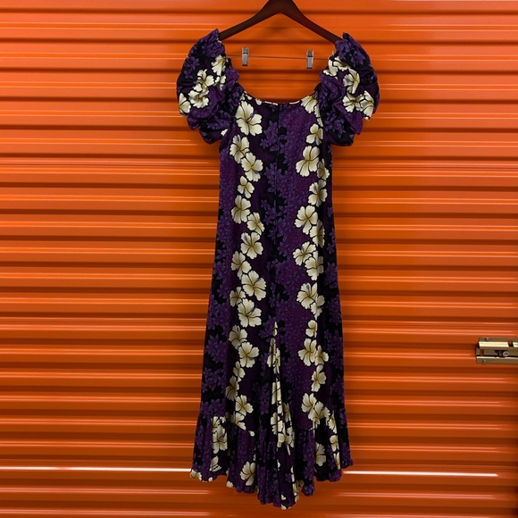 Hilo Hattie Maxi Dress Purple Floral Puff Sleeves - Picture 9 of 13